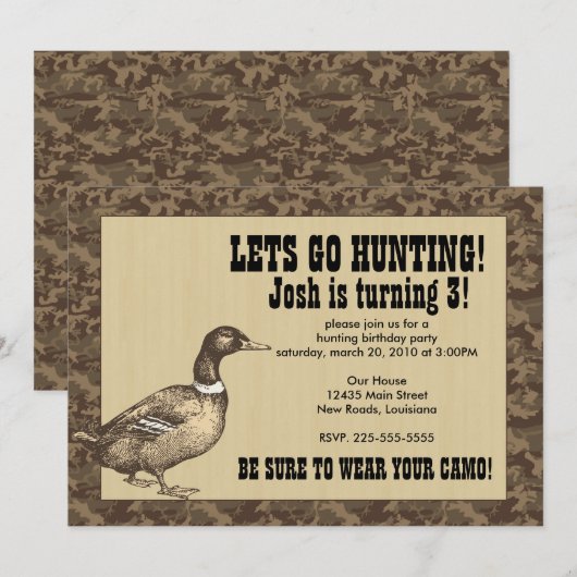Duck Hunting Birthday Kaart (Voorkant / Achterkant)