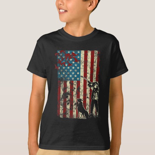 Duck Hunting Distress Patriotic American Flag T-shirt (Voorkant)
