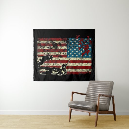 Duck Hunting Distress Patriotic American Flag Wandkleed (In Situ (horizontaal))