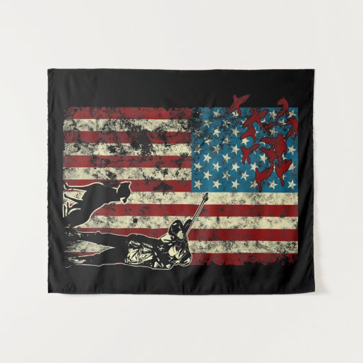 Duck Hunting Distress Patriotic American Flag Wandkleed (Voorkant (horizontaal))