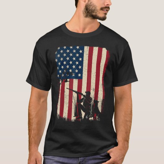 Duck Hunting Distressed Patriotic American Flag  H T-shirt (Voorkant)