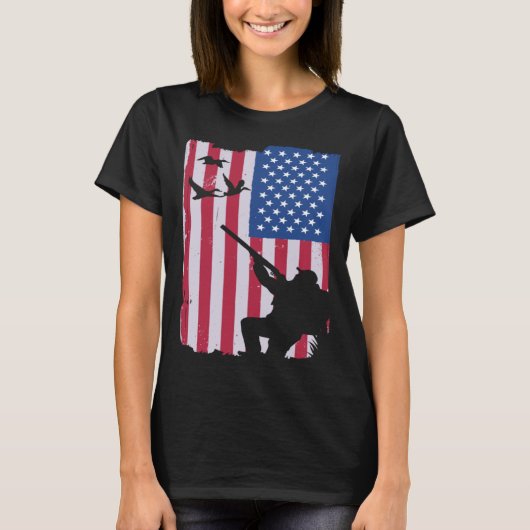 Duck hunting usa flag weapon shotgun t-shirt (Voorkant)