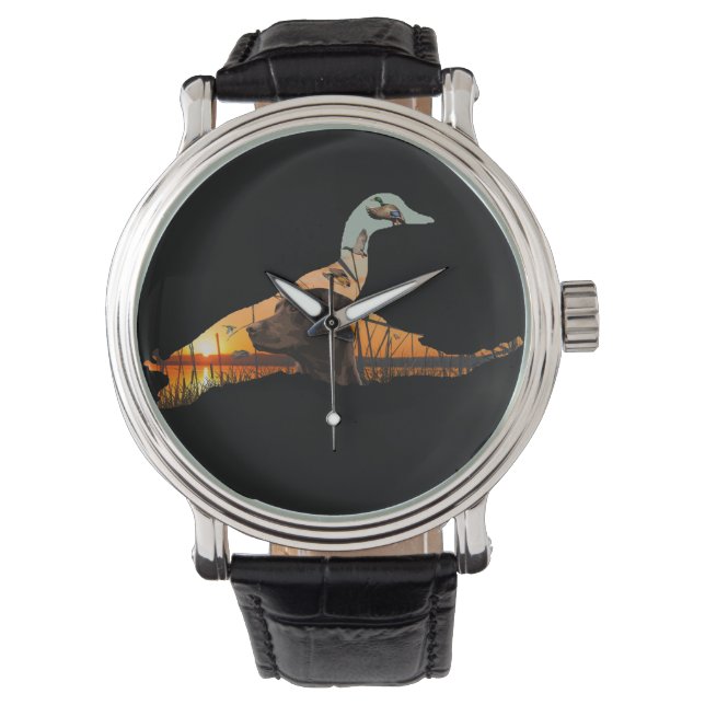 Duck Hunting Watch, Chocolade Labrador Horloge (Voorkant)