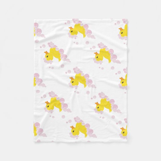 Duck in Pink Bubbles Fleece Deken (Voorkant)