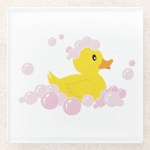 Duck in Pink Bubbles Glazen Onderzetter