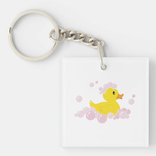 Duck in Pink Bubbles Sleutelhanger (voorkant)