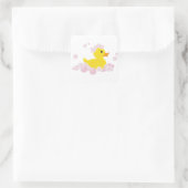 Duck in Pink Bubbles Vierkante Sticker (Tas)