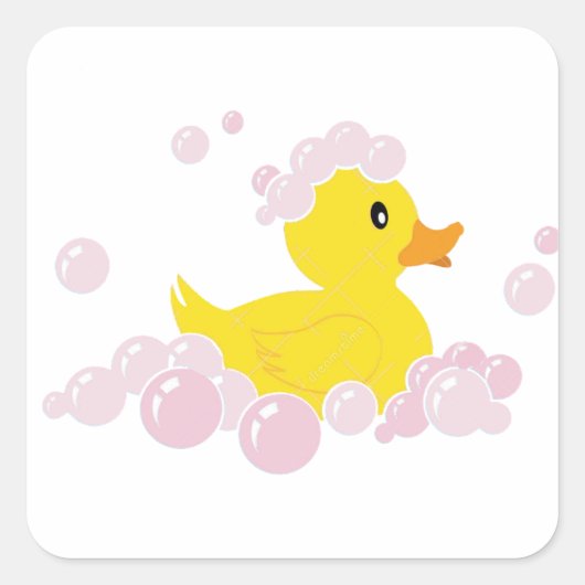 Duck in Pink Bubbles Vierkante Sticker (Voorkant)