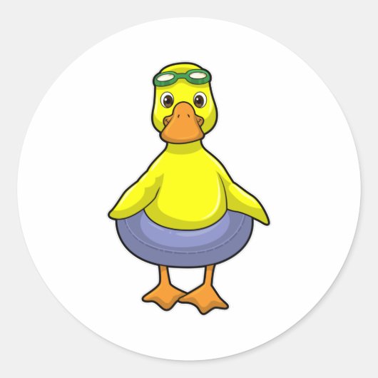Duck in Swimming met Swim ring Ronde Sticker (Voorkant)