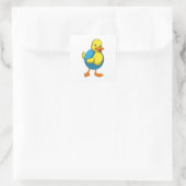 Duck in Swimming met Swim ring Vierkante Sticker (Tas)