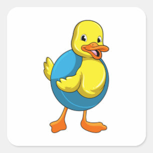 Duck in Swimming met Swim ring Vierkante Sticker