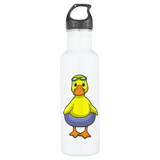 Duck in Swimming met Swim ring Waterfles (Voorkant)