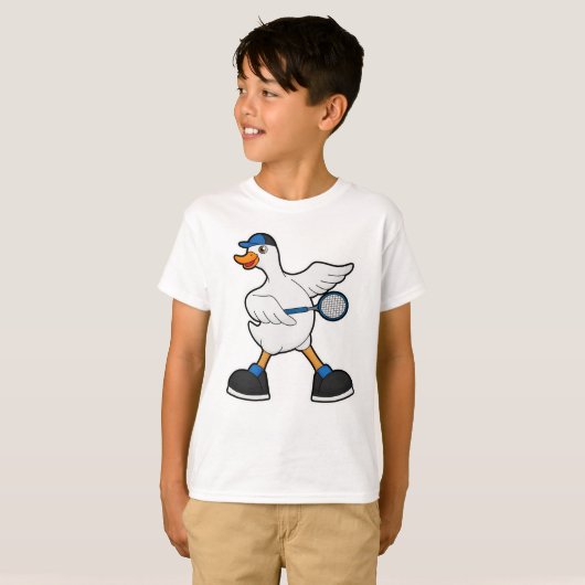 Duck in Tennis met Tennis racket & Pet T-shirt (Voorkant volledig)