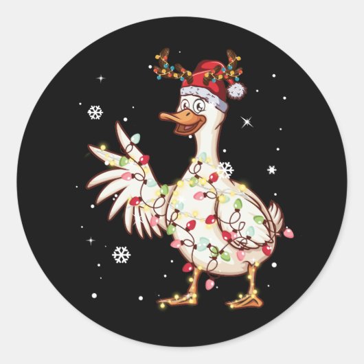 Duck Kerstboom Reindekerlampjes Ronde Sticker (Voorkant)