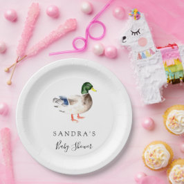 Duck Mallard Baby shower Minimal Modern Elegant Papieren Bordje