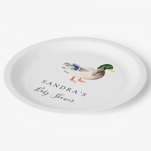 Duck Mallard Baby shower Minimal Modern Elegant Papieren Bordje (Gekanteld)