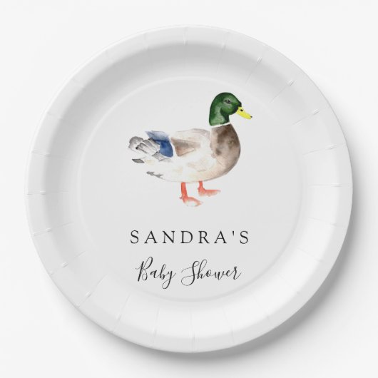 Duck Mallard Baby shower Minimal Modern Elegant Papieren Bordje (Voorkant)