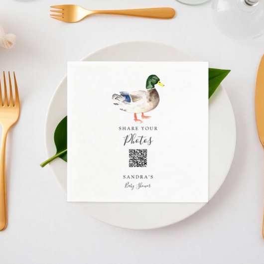 Duck Mallard Baby shower Share Foto's QR-code Servet