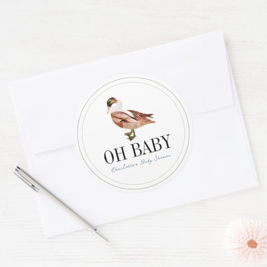 Duck/Mallard Classic White Boy Baby shower Ronde Sticker (Envelop)
