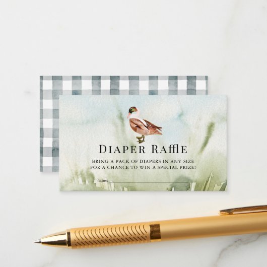 Duck / Mallard Waterverf Field Luier Raffle Ticket Informatiekaartje (Voorkant / Achterkant in situ)