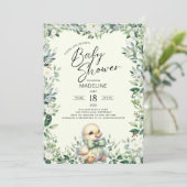 Duck met Bow Greenery Baby shower Invitation Kaart (Staand voorkant)
