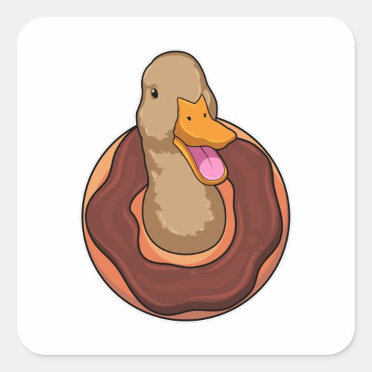 Duck met Donut Vierkante Sticker (Voorkant)