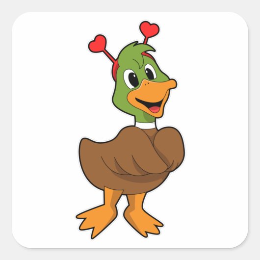 Duck met Heart Headband Vierkante Sticker (Voorkant)