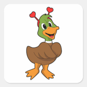 Duck met Heart Headband Vierkante Sticker