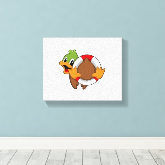 Duck met Swim ring Canvas Afdruk (Insitu (Houten vloer))