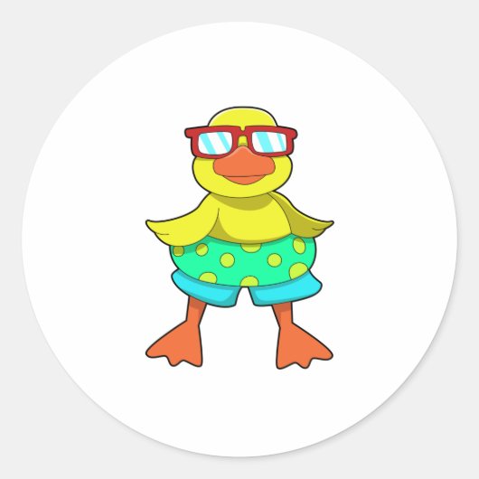 Duck met Swim-ring en zonnebril Ronde Sticker (Voorkant)