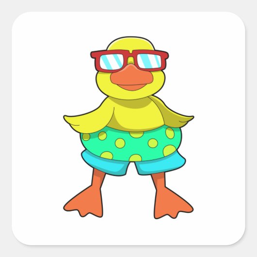 Duck met Swim-ring en zonnebril Vierkante Sticker (Voorkant)