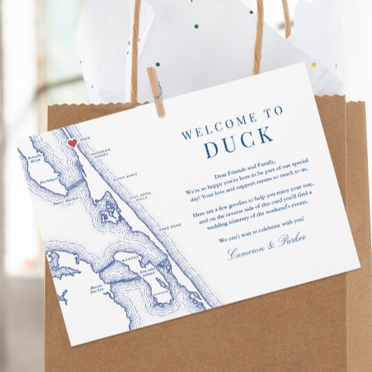 Duck NC Outer Banks Navy Wedding Welkomstroute Bedankkaart