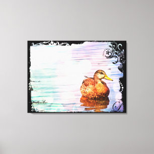 Duck on Pastel Waters Briefkaart Art Wrapped Canva Canvas Afdruk