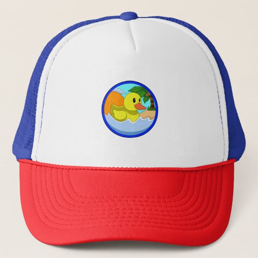 Duck op Beach met Palm-bomen.PNG Trucker Pet (Voorkant)