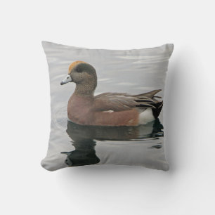 Duck Photo Lake Bird Wigeon Blue Brown Calm Water Kussen