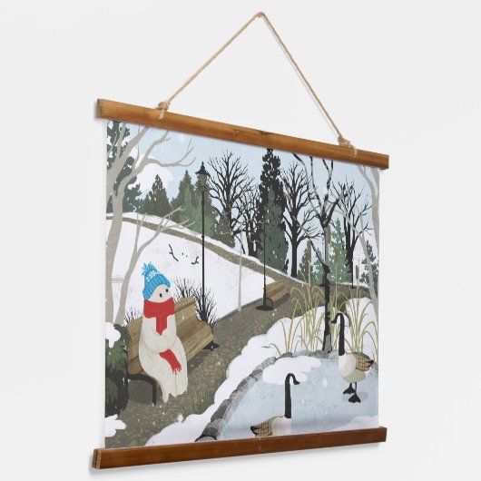 Duck Pond - Winter Hangend Wandkleed (Gebogen)