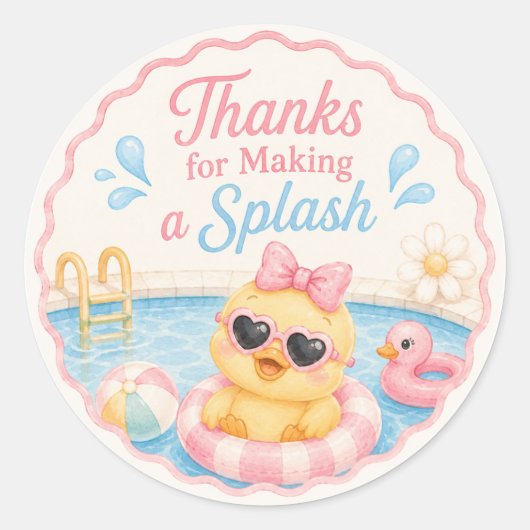 Duck Pool Party Bedankt Stickers | Roze Zomer (Voorkant)