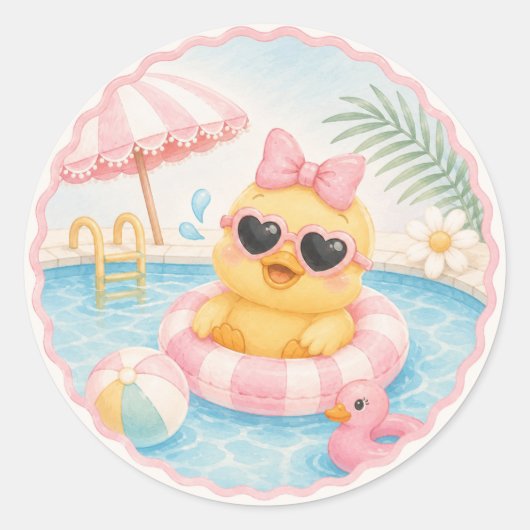 Duck Pool Party Stickers | Roze Verjaardag in de Z (Voorkant)