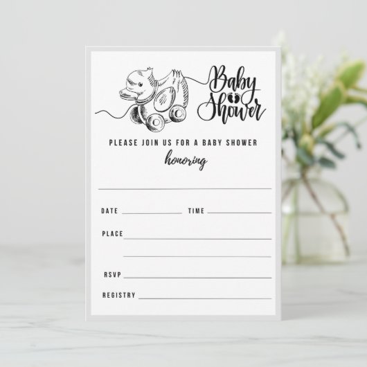  Duck Pull Baby shower invullen uitnodiging (Staand voorkant)