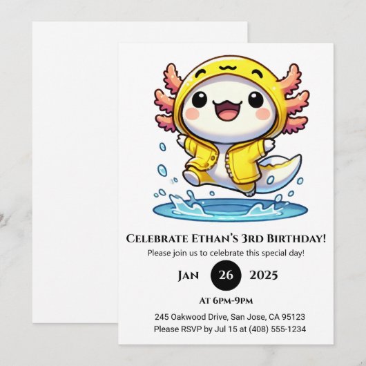 Duck Raincoat Axolotl Birthday Kaart (Voorkant / Achterkant)