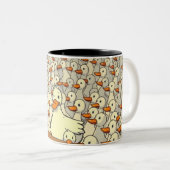 Duck Rally - Grappige Cartoon Duck Speech Crowd Mo Tweekleurige Koffiemok (Voorkant rechts)