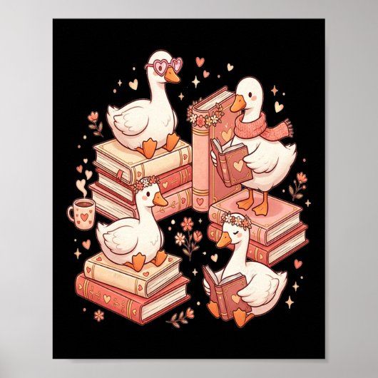 Duck Reading Books Librarian Valentine Teacher Val Poster (Voorkant)