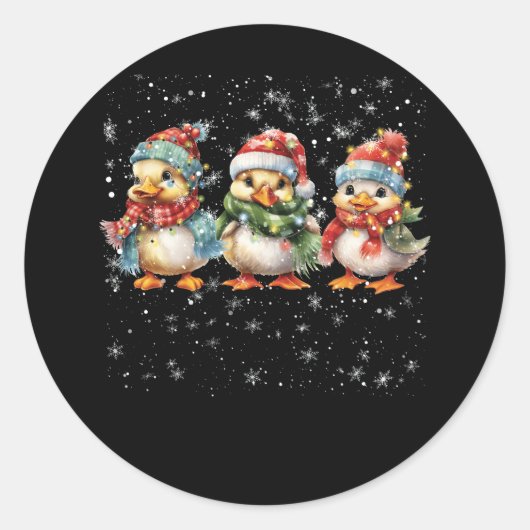 Duck Santa Hoed Kerstmis Lichten Gekke Gans Merry Ronde Sticker (Voorkant)