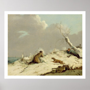Duck Shooting in Winter (olie op canvas) Poster