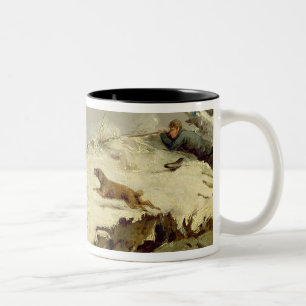 Duck Shooting in Winter (olie op canvas) Tweekleurige Koffiemok