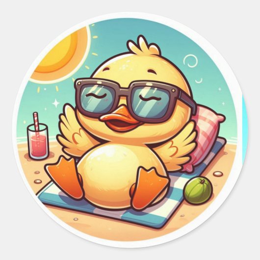 Duck Summer Holiday Fun op het strand Ronde Sticker (Voorkant)