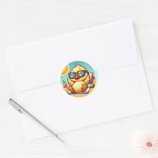 Duck Summer Holiday Fun op het strand Ronde Sticker (Envelop)