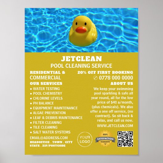 Duck, Swimming Pool Cleaning Poster (Voorkant)