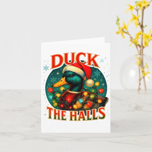 Duck The Halls Funny Christmas Lights Hunting Seas Kaart (Gele Bloem)