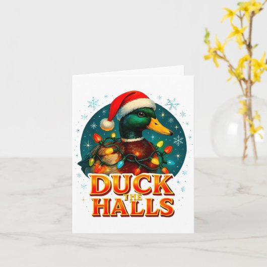Duck The Halls Funny Christmas Lights Hunting Seas Kaart (Gele Bloem)